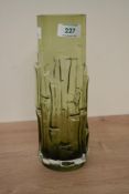 A mid-century Swedish Aseda vase by Bo Borgstrom, having bamboo patterns on a lime green ground,