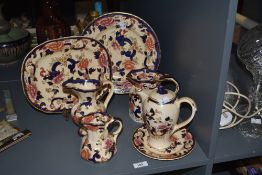 A Mason's Ironstone Mandalay pattern part dinner service, to include tea pot ect, (7).