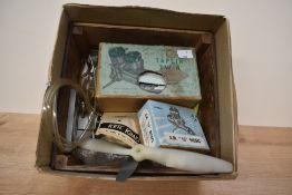 A box containing various aeroplane modelling parts, to include propellers, an air and water twin