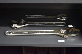A set of 3 heavy duty drop forged steel spanners, largest L45cm.