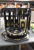 A group of Burmese black lacquer and gilt wares, comprising of a side table, H39cm, two bowls and