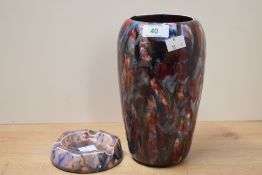 A mid-century ceramic drop-glazed vase, decorated in an attractive multicoloured pattern, h21cm,