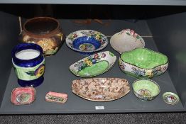 A large Bretby earthern ware planter, h16cm, sold together with a selection of vintage Maling