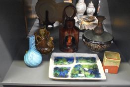 A selection of mid century studio pottery, to include a Majolica style paint pot, 14cm, a