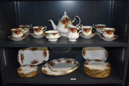 A Royal Albert bone China Old Country Roses pattern dinner service of lobed globular form,