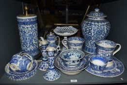 A large Chinese blue and white porcelain baluster lidded ginger jar, makers mark to base,