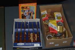 A set of 6 vintage Marples chisels and handbook, sold together with a box containing various keys