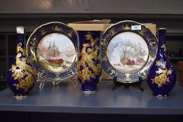 A pair of Spode fine bone China plates, decorated with Maritime scenes, pattern no 456 and 392,