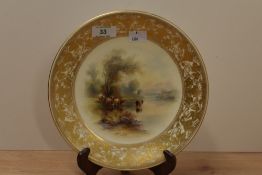 An early 20th century hand painted Royal Worcester bone China plate, the centre painted with