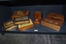 A group of late 19th / early 20th century trinket boxes, to include a a satin wood box decorated