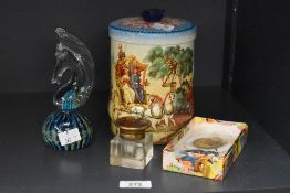 A vintage Riley's toffee tin, decorated having a colourful Georgian street scene, h16cm, sold
