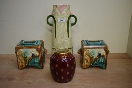An attractive Royal Dux style ceramic double handled vase in the Art Nouveau style, makers stamp