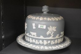 A large late 19th / early 20th century Wedgewood style Jasper Ware Stilton dish and cover, decorated