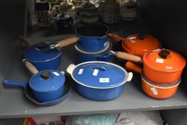 A set of 3 Le Creuset cast iron blue sauce pans, Largest w18cm, sold together with a
