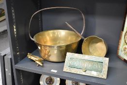 A late 19th /early 20th century brass letter box, inscribed 'LETTERS' to the front, w25cm, sole