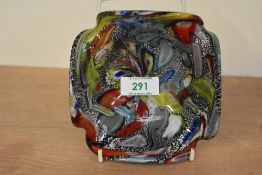 An attractive mid-century Murano multicolor glass trinket bowl, hand blown having a ruffled edge,