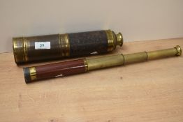 A 19th century brass and leather marine four-draw telescope, extending to 100cm, sold together