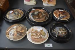 A group of six 19th century ceramic lid Pratt ware pot lids depicting various scenes, to include