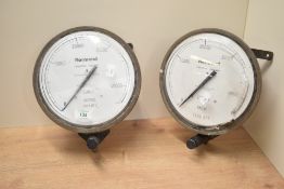 A pair of large vintage wall mounted weighing air gauges, manufacturer Normond, England, H28cm