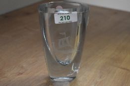 A mid-century Stranberg of Sweden glass vase, having acid-etched decoration depicting a Viking ship,