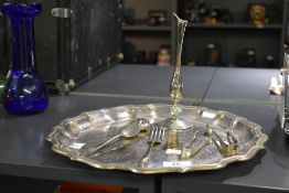A silver plated serving tray of Chippendale in floral design, w32cm, sold together with a silver
