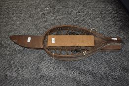 A pair of early 20th century pine ski snowshoes, L74cm
