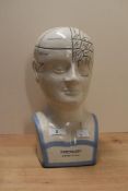 A large porcelain Phrenology medical bust, showing various anatomies of the human brain, h29cm