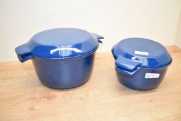 Two mid-century 'Nacco of Denmark' cast iron lidded pots, impressed makers marks to base, largest