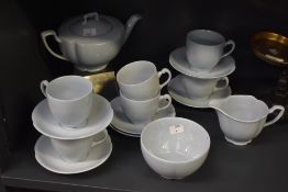 A vintage Johnson Bros ceramic part tea service, decorated in pastel blue colour, comprising of 1