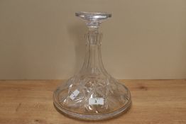 A mid-century cut glass crystal ship decanter in the style of Thomas Webb, having flat headed