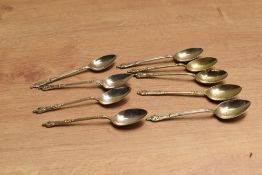 A group of nine silver plated apostle spoons, of traditional form comprising two sets of three and