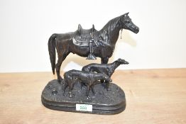 After Albert Dubucand ( French.1828 - 1894), A heavy bronze sculpture of a horse and two grey