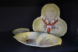 A vintage Carltonware hand painted lobster dish, w25cm, sold together with a Beswick platter bowl