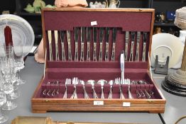 A 56 piece oak canteen of silver plated cutlery, engraved 'Moodhaven'.