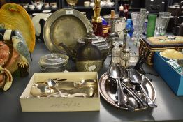 A 19th century silver plate and leather hip flask, having a glass container and screw top, h15cm,