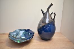 An unusual abstract ceramic water vessel, 40cm, sold together with another ceramic bowl of similar