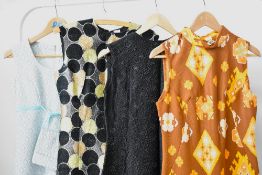 Four 1960s-1970s handmade shift dresses, unique, one-of-a-kind and absolutely of the era. A high-