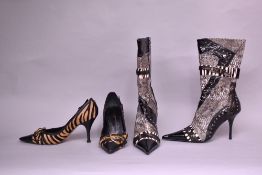 Four pairs of ladies heeled shoes. A pair of 2000s Karen Millen stiletto court shoes in genuine
