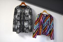 Two modern ladies embellished jackets. A Joseph Ribcott collarless jacket, in multi-coloured