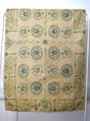 An Indian Crewel work carpet / area rug in beige and khaki greens, having floral repeat pattern