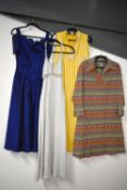 Four mixed vintage dresses, comprising a 1950s style scalloped off the shoulder electric blue