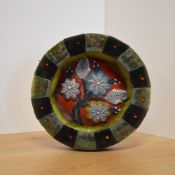 A late 19th-early 20th century velvet upholstered bowl and pin-cushion having floral hand-beaded