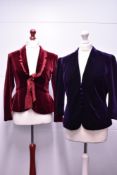 Seven twentieth-century ladies evening or dinner jackets, featuring a range of velvet textures and