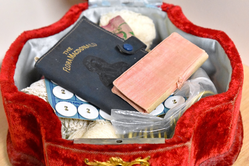 A Victorian sewing chest / box in orange velvet with brass fixings, having inner drawers labelled ' - Image 17 of 33