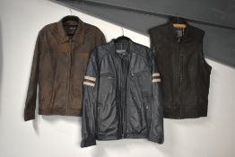 Five pieces of Lakeland Leather outerwear. A ladies minimal 90s style panelled leather jacket with a