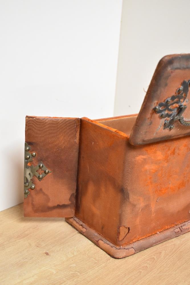 A Victorian sewing chest / box in orange velvet with brass fixings, having inner drawers labelled ' - Image 25 of 33