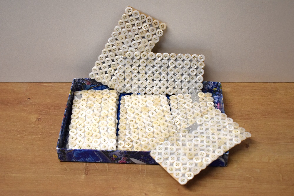 A quantity of vintage freshwater-shell shirt buttons, held in place on silver card with green - Image 13 of 15