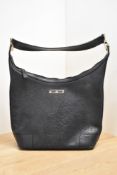 Gucci Hobo bag in black textured leather, gold metal hardware and logo plate, detachable shoulder