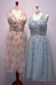 Five late 20th century party dresses. A 1990s Betsey Johnson of new York two piece set of co-