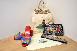 A collection of rare early-to-mid 20th century Chinese ornate accessories and hand crafted textiles.